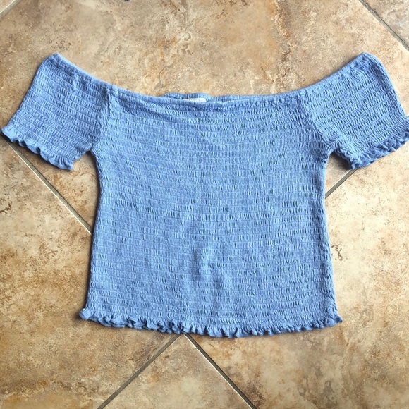 Full Tilt Tops - Full tilt off the shoulder blue runched top